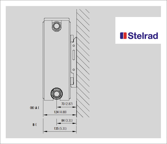 Stelrad Compact K2 Type 22 Double Panel Double Convector Radiator 700mm x 1800mm White Dimensional Diagram