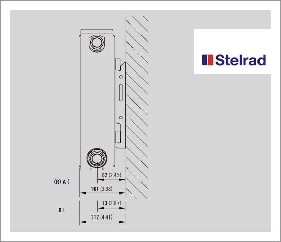 Stelrad Compact P+ Type 21 Double Panel Single Convector Radiator 450mm x 400mm White Dimensional Diagram