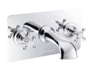 St James Three Hole Wall Mounted Bath Filler Tap with Concealing Plate SJ376 Chrome