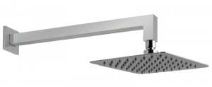 Vado Aquablade Single Function Easy Clean Slim Line Square Shower Head With Shower Arm, 200mm (8"), Chrome, 0.2 Bar Lp