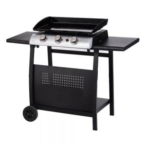 Callow Stainless Steel 3 Burner Plancha Gas BBQ with Stand and Side Tables