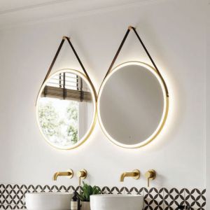 HIB Solstice 80 Brushed Brass Mirror with Hanging Strap