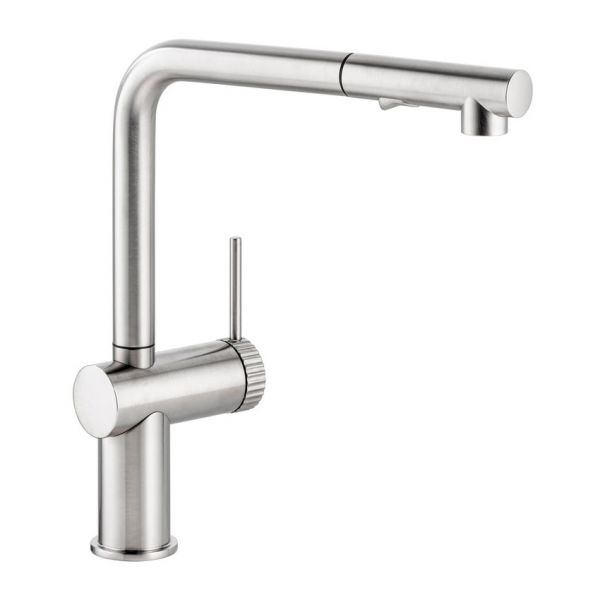 Abode Fraction Single Lever Brushed Nickel Kitchen Mixer Tap with Pull Out Spout