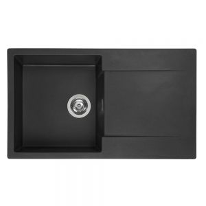 Reginox Amsterdam Black Silvery Single Bowl Inset Granite Kitchen Sink 860 x 500mm