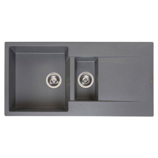 Reginox Amsterdam Grey Silvery 1.5 Bowl Inset Granite Kitchen Sink 1000 x 500mm