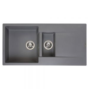 Reginox Amsterdam Grey Silvery 1.5 Bowl Inset Granite Kitchen Sink 1000 x 500mm
