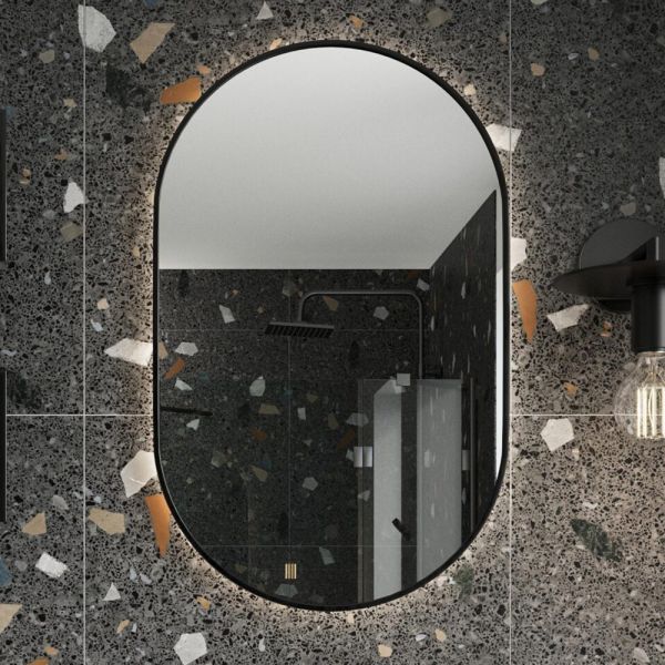 Apex Aubrey LED Matt Black Capsule Bathroom Mirror 500 x 800mm