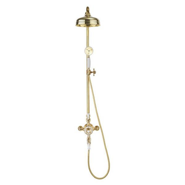 Crosswater Belgravia Unlacquered Brass Thermostatic Exposed Two Outlet Shower Kit with Slider Bracket