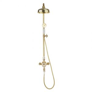 Crosswater Belgravia Unlacquered Brass Thermostatic Exposed Two Outlet Shower Kit with Slider Bracket
