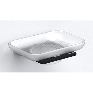 Sonia S Cube Frosted Glass Soap Dish with Black Fixings