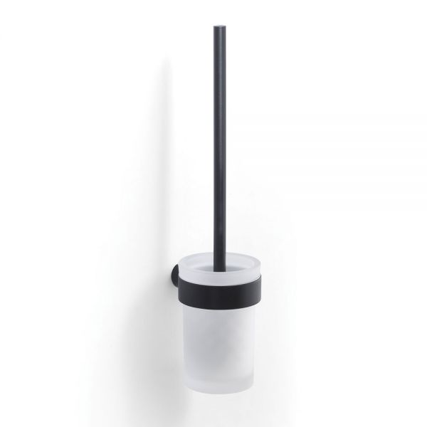 Gedy Pirenei Black and Frosted Glass Wall Mounted Toilet Brush Set