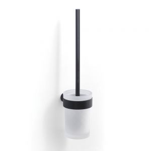 Gedy Pirenei Black and Frosted Glass Wall Mounted Toilet Brush Set