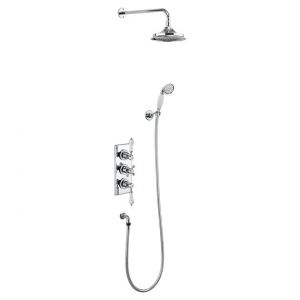Burlington Trent Thermostatic Dual Function 3 Handle Shower Valve with 9 inch Shower Head and Handset