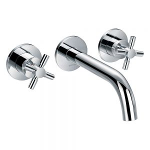 Flova XL Chrome 3 Hole Wall Mounted Basin Mixer Tap with Clicker Waste