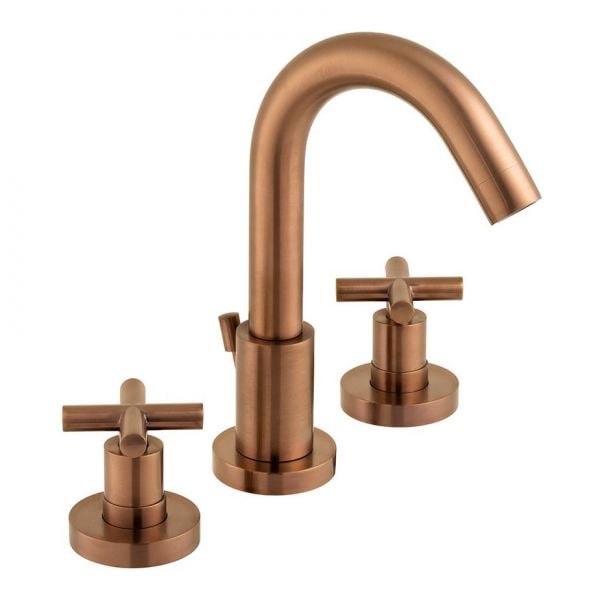 Vado Individual Elements Brushed Bronze 3 Hole Deck Mounted Basin Mixer Tap with Waste