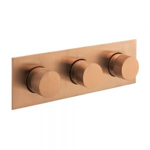 Vado Individual Tablet Knurled Brushed Bronze Horizontal Three Outlet Thermostatic Shower Valve