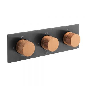 Vado Individual Tablet Knurled Fusion Black and Bronze Horizontal Three Outlet Thermostatic Shower Valve