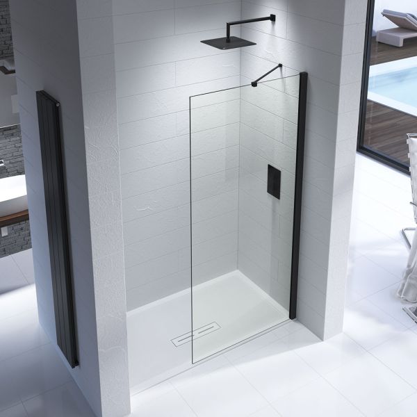 Kudos Ultimate 2 Black RECESS 10mm Glass Walk in Shower Enclosure 1600 x 800