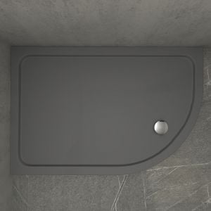Kudos KStone Slip Resistant Slate Grey Offset Quadrant Shower Tray 900 x 800mm Left Hand