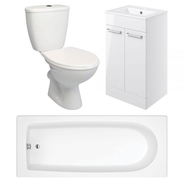 Moods Trade Toilet, 600mm Basin Unit and 1800 Bath Bathroom Suite