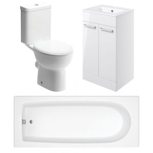 Moods Veneto Toilet, 500mm Basin Unit and 1600 Bath Bathroom Suite