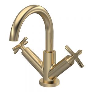 Nuie Aztec Brushed Brass Mono Basin Mixer Tap with Push Button Waste