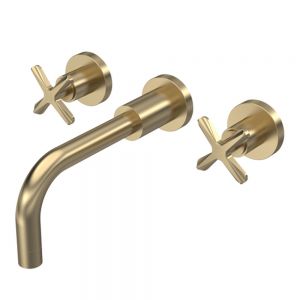Nuie Aztec Brushed Brass Wall Mounted 3 Hole Wall Mounted Basin Mixer Tap
