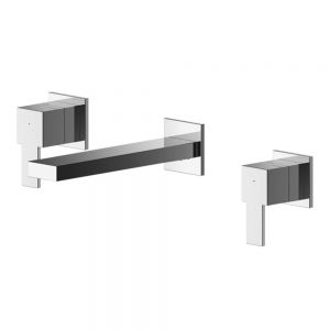 Nuie Sanford Chrome Wall Mounted 3 Hole Wall Mounted Basin Mixer Tap
