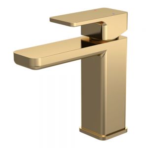 Nuie Windon Brushed Brass Mono Basin Mixer Tap with Push Button Waste