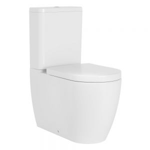 Tissino Davoli Matt White Rimless Close Coupled Toilet, Cistern and Seat with Brushed Brass Fixings