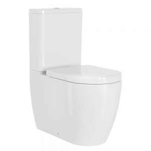 Tissino Davoli Gloss White Rimless Close Coupled Toilet, Cistern and Seat with Brushed Brass Fixings