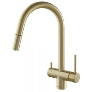 Clearwater Toledo Brushed Brass Filtered Water Pull Out Kitchen Sink Mixer Tap