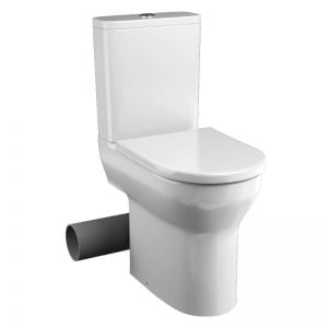 Tissino Nerola Left Handed Rimless Comfort Height Close Coupled Toilet Pan, Cistern and Wrapover Seat with Chrome Fixings