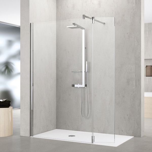 Novellini Kuadra H+HFA 1600 Wetroom Shower Panel and Hinged Deflector Panel