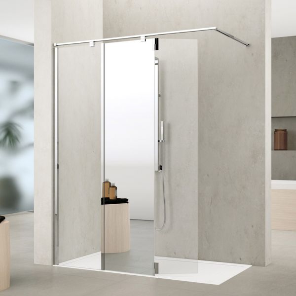 Novellini Kuadra H13 500 Wetroom Mirrored Shower Panel with Hinged Deflector Panel