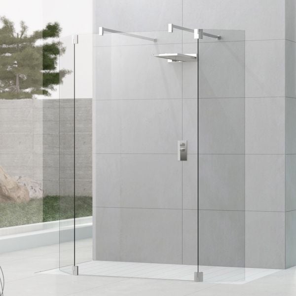 Novellini Kuadra H4 Free Standing 1540mm Wetroom Shower Panel with Hinged Deflector Panel