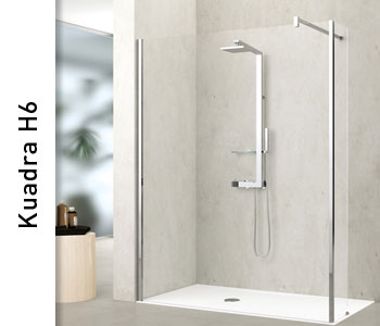 Novellini Kuadra H6 Wetroom Shower Panels with Fixed Deflector Panel