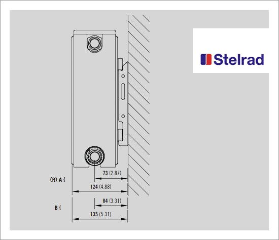 Stelrad Compact K2 Type 22 Double Panel Double Convector Radiator 600mm x 600mm White Dimensional Diagram