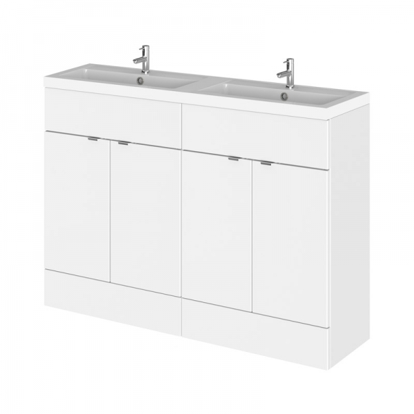 Hudson Reed Fusion White Gloss 1200mm, Compact Double Sink Vanity Unit