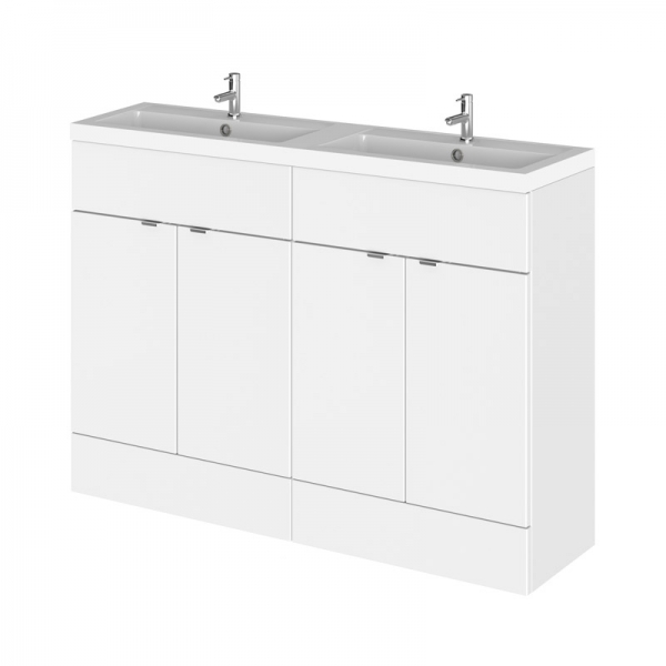 Hudson Reed Fusion White Gloss 1200mm Double Basin Vanity Unit Cbi134 Hr Hudson Reed Fusion White Gloss 1200mm, Compact Double Sink Vanity Unit