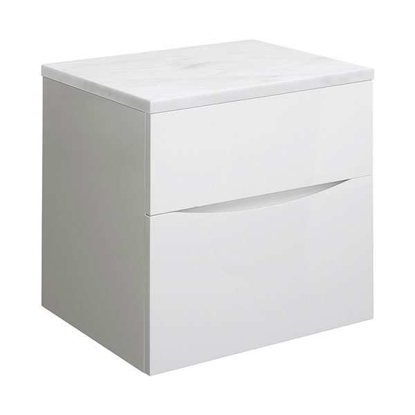 Crosswater Glide II 50 Two Drawer White Gloss Vanity Unit PLUS Carrara Marble Worktop GL5000DWG+ GL5000TMC