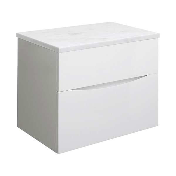 Crosswater Glide II 70 Two Drawer White Gloss Vanity Unit PLUS Carrara Marble Worktop GL7000DWG+ GL7000TMC