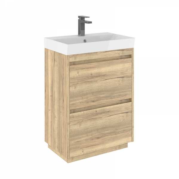 Crosswater Zion 60 Double Drawer Windsor Oak Vanity Unit PLUS CERAMIC Basin ZI6000DWO ZI0611SCW