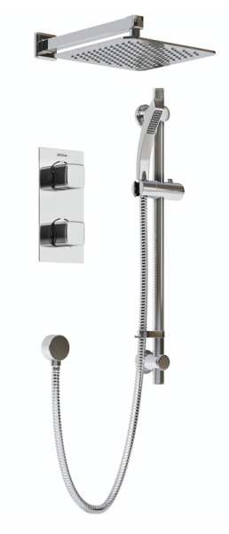 Bristan Cobalt Chrome 2 Outlet Shower Pack with Overhead Shower and Riser Rail Kit