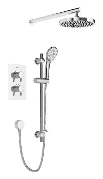 Bristan Prism Chrome 2 Outlet Shower Pack with Overhead Shower and Riser Rail Kit