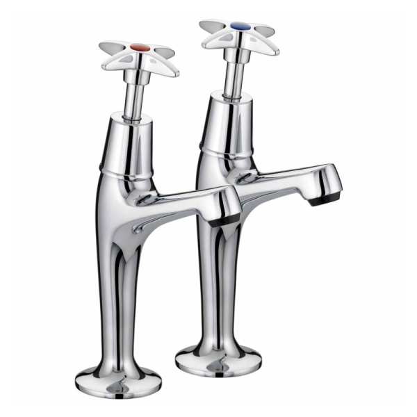 Bristan 5412 Cross Top High Neck Pillar Kitchen Taps Chrome Plated VAX HNK C