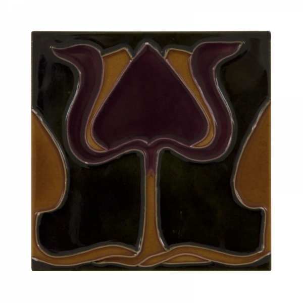 Carron Set of 10 Burgundy and Orange Tulip on Green Tiles LGC003