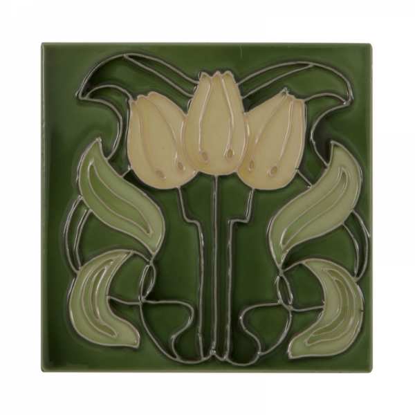 Carron Set of 10 Yellow Flowers On Green Tiles LGC008