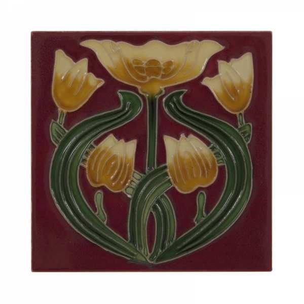 Carron Set of 10 Yellow Tulip on Red Tiles LGC088