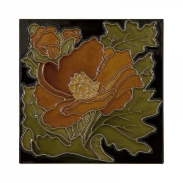 Carron Set of 10 Rust Flower on Black Tiles LGC093